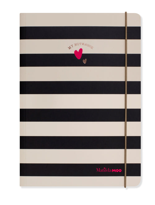 Matilda Moo | A5 Ruled Notebook | Striped | Black