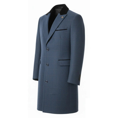 Men's 3/4 Long Overcoat Jacket Herringbone Tweed Coat Peaky Blinders