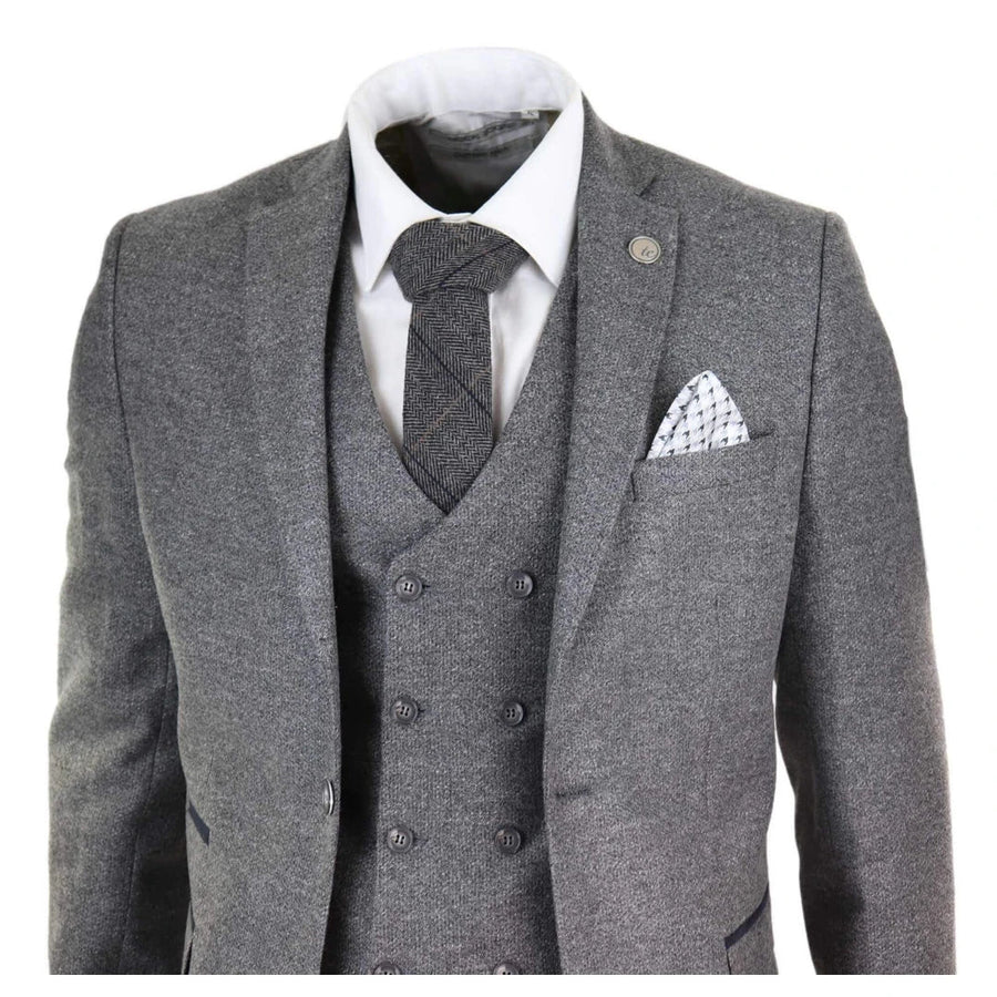 STZ34 - Men's Wool 3 Piece Suit Double Breasted Waistcoat Tweed 1920s