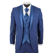 Sal-Yaica - Men's 4 Piece Wedding Suit Groom Shawl Collar Blue Cravat