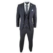 STZ14 - Men's Wool 3 Piece Suit Tweed Charcoal Black Classic