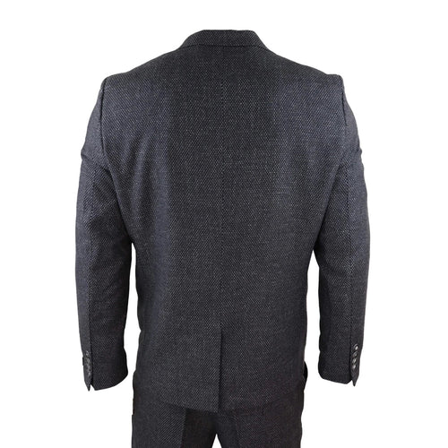 STZ14 - Men's Wool 3 Piece Suit Tweed Charcoal Black Classic