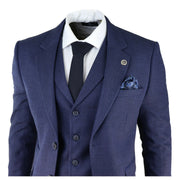AK-04 - Men's Herringbone Tweed 3 Piece Blue Suit Wedding Blinders