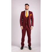 STZ11 - Men's Wool 3 Piece Suit Tweed Burgundy Black Classic