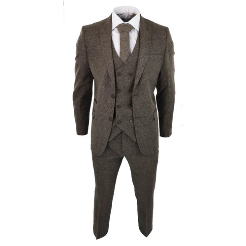 STZ31A - Men's Wool 3 Piece Suit Double Breast Waistcoat Tweed Blinders Classic 1920s Oak