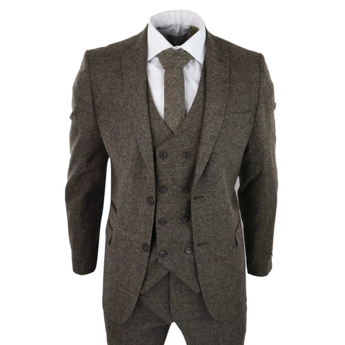 STZ31A - Men's Wool 3 Piece Suit Double Breast Waistcoat Tweed Blinders Classic 1920s Oak