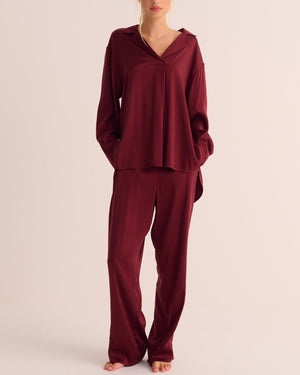 Merlot Washable Organic Stretch Silk Retro Shirt and Bottoms Set