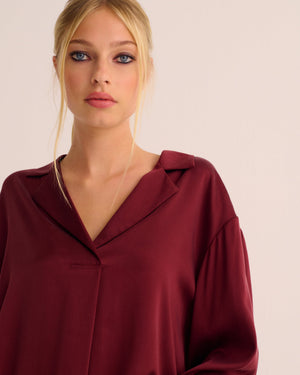 Merlot Washable Organic Stretch Silk Retro Shirt and Bottoms Set