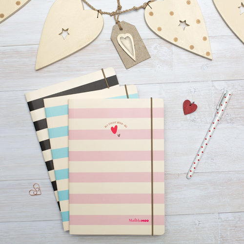 Matilda Moo | A5 Ruled Notebook | Striped | Pink
