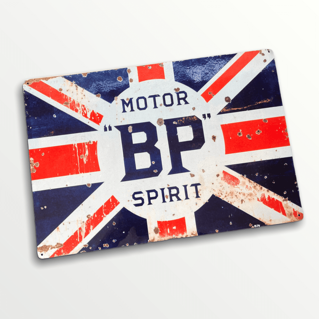 Vintage Union Jack Motor BP Spirit Metal Advertising Sign