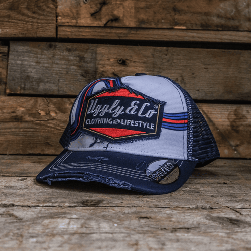Retro Blue & Red Diamond Trucker Hat