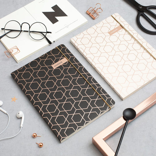 Matilda Myres | A5 Ruled Notebook with Rose Gold Foil | Black
