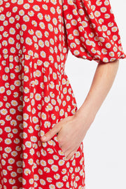 Louche Nacera Daisy Dancer Print Statement Sleeve Mini Dress - Red