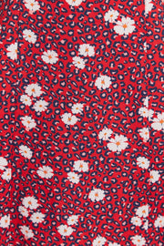 Louche Nadine Roaring Daisy Print Square Neck Balloon Sleeve Midi Dress Red