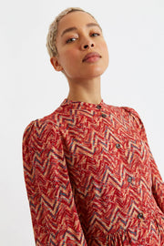 Nayma Art Attack Print Long Sleeve Midi Dress - Red