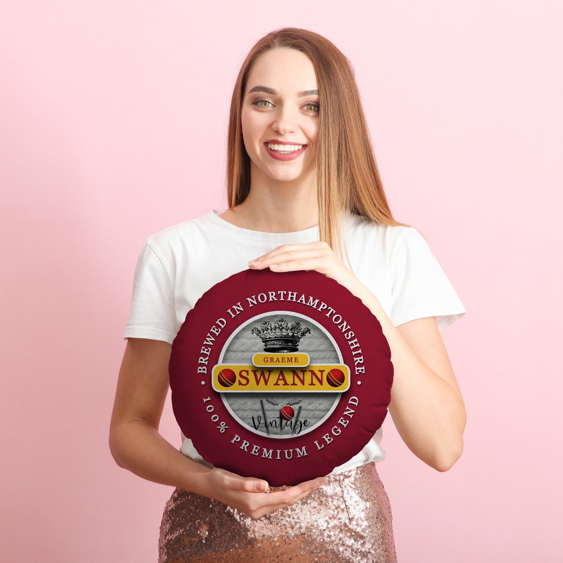 Northamptonshire Cricket Swann  - Legend Collection - Circle Cushion 14"