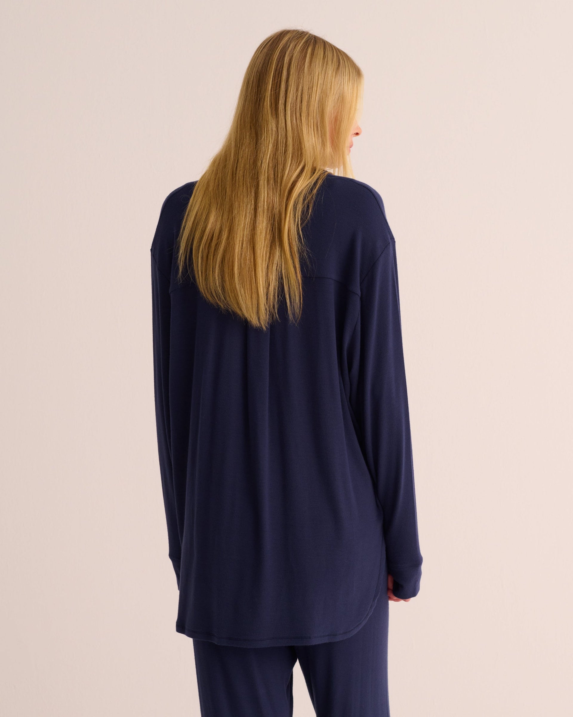 Navy Oversized Retro Ribbed Soft Modal Hero Shirt and Wide Leg Jogger Set