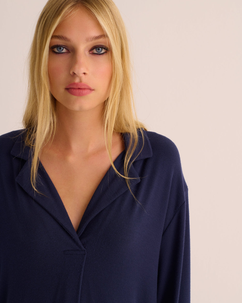 Navy Oversized Retro Ribbed Soft Modal Hero Shirt and Wide Leg Jogger Set
