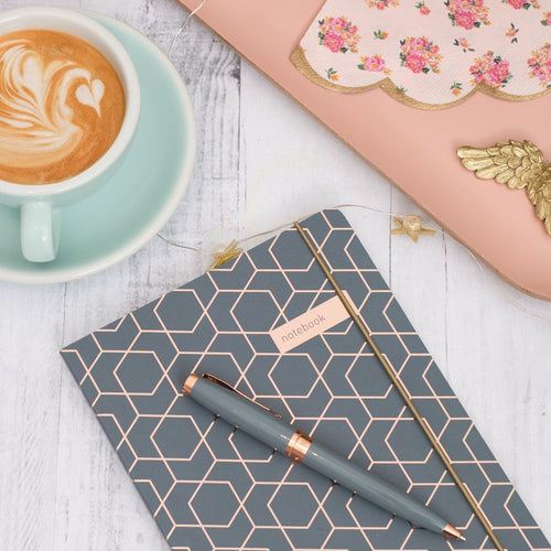 Matilda Myres | A5 Ruled Notebook with Rose Gold Foil | Grey