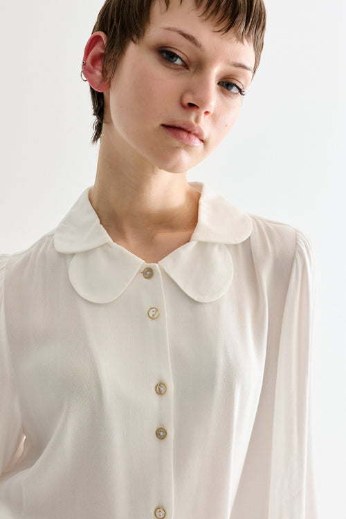 Octavia Moss Crepe Overlap Collar Shirt - Off White