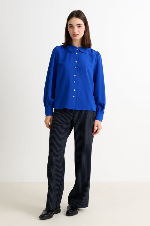 Octavia Crepe Petal Collar Shirt - Blue