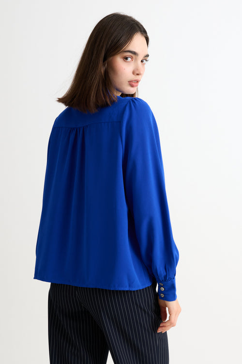 Octavia Crepe Petal Collar Shirt - Blue