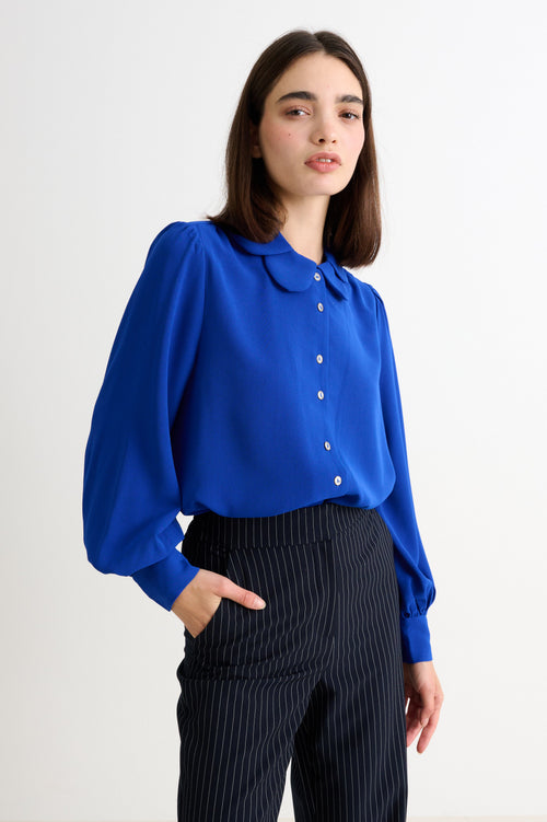 Octavia Crepe Petal Collar Shirt - Blue