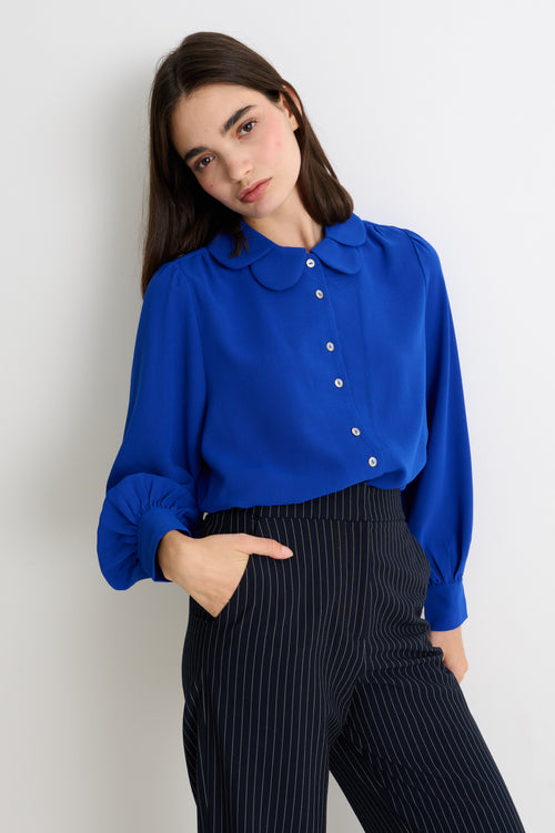 Octavia Crepe Petal Collar Shirt - Blue