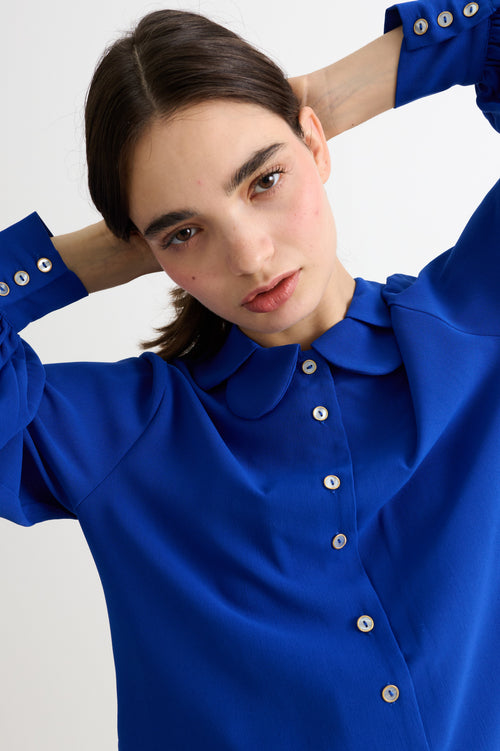 Octavia Crepe Petal Collar Shirt - Blue