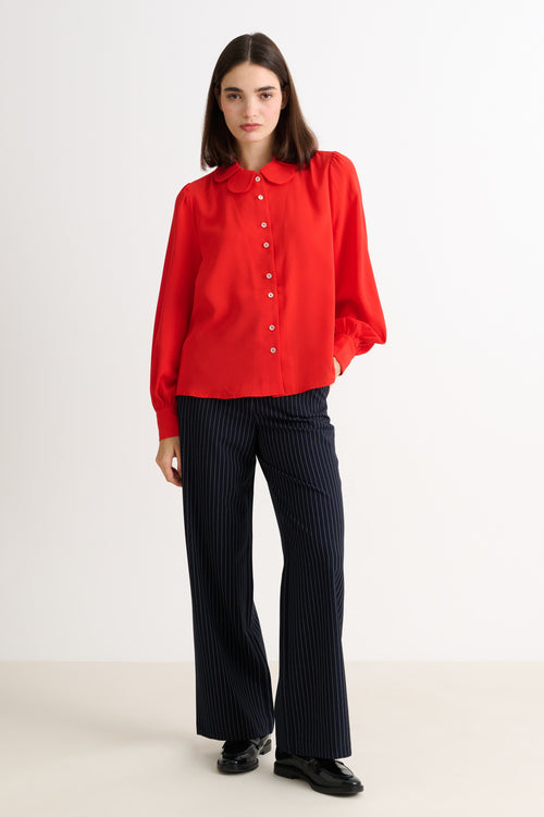 Octavia Crepe Petal Collar Blouse- Red