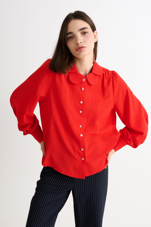 Octavia Crepe Petal Collar Blouse- Red