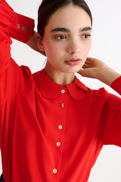 Octavia Crepe Petal Collar Blouse- Red