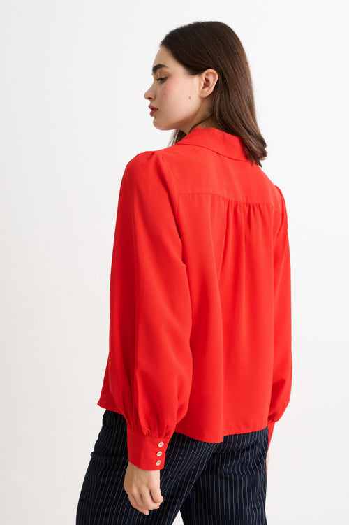 Octavia Crepe Petal Collar Blouse- Red