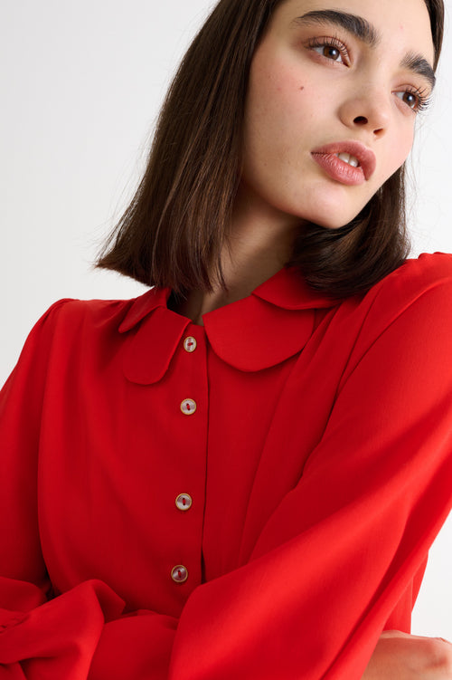 Octavia Crepe Petal Collar Blouse- Red