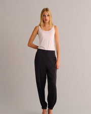 Black Washable Organic Stretch Silk Cuffed Joggers