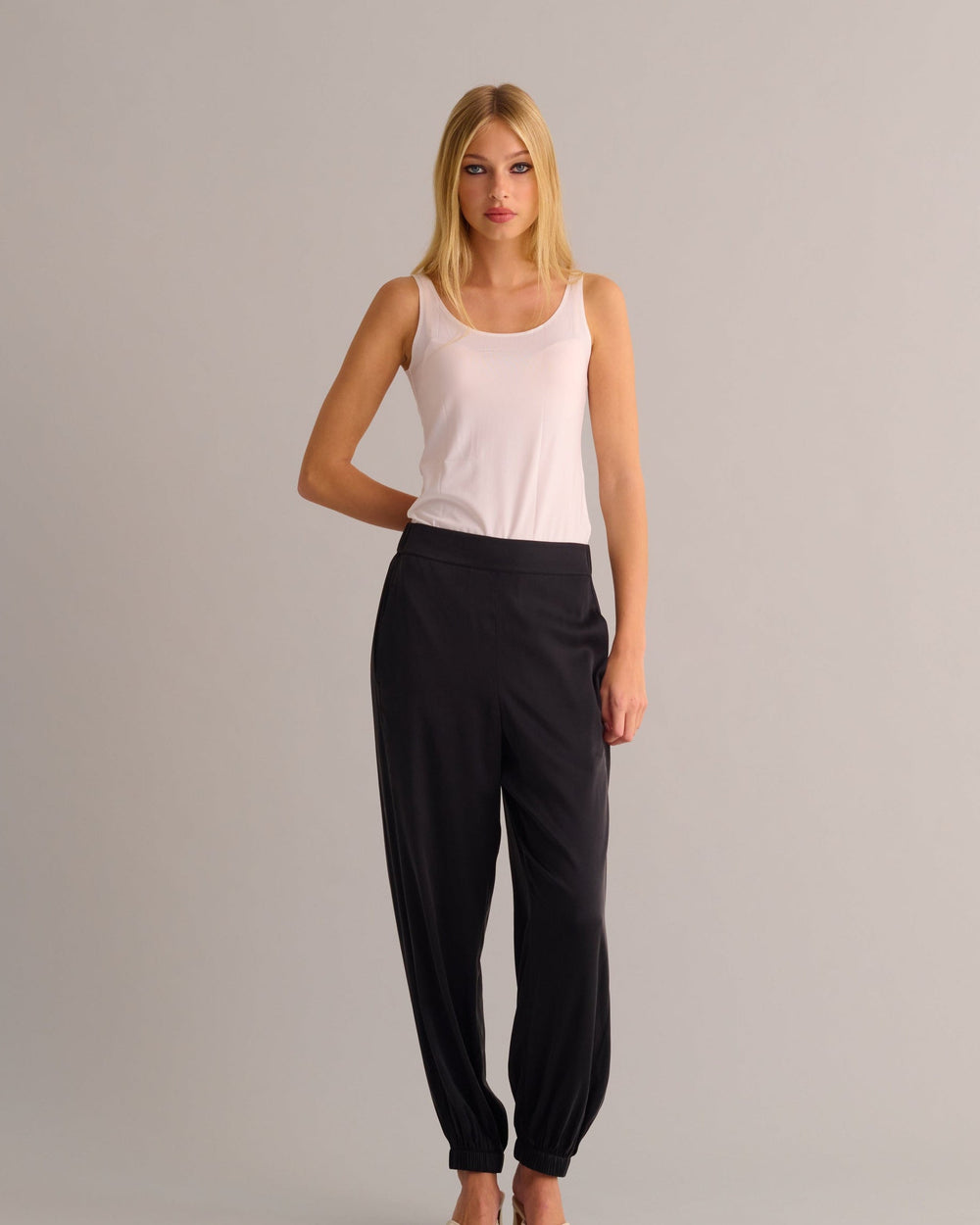 Black Washable Organic Stretch Silk Cuffed Joggers