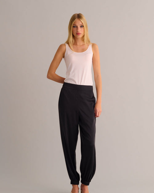 Black Washable Organic Stretch Silk Cuffed Joggers