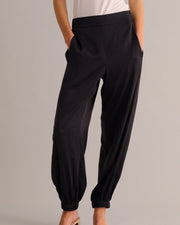 Black Washable Organic Stretch Silk Cuffed Joggers