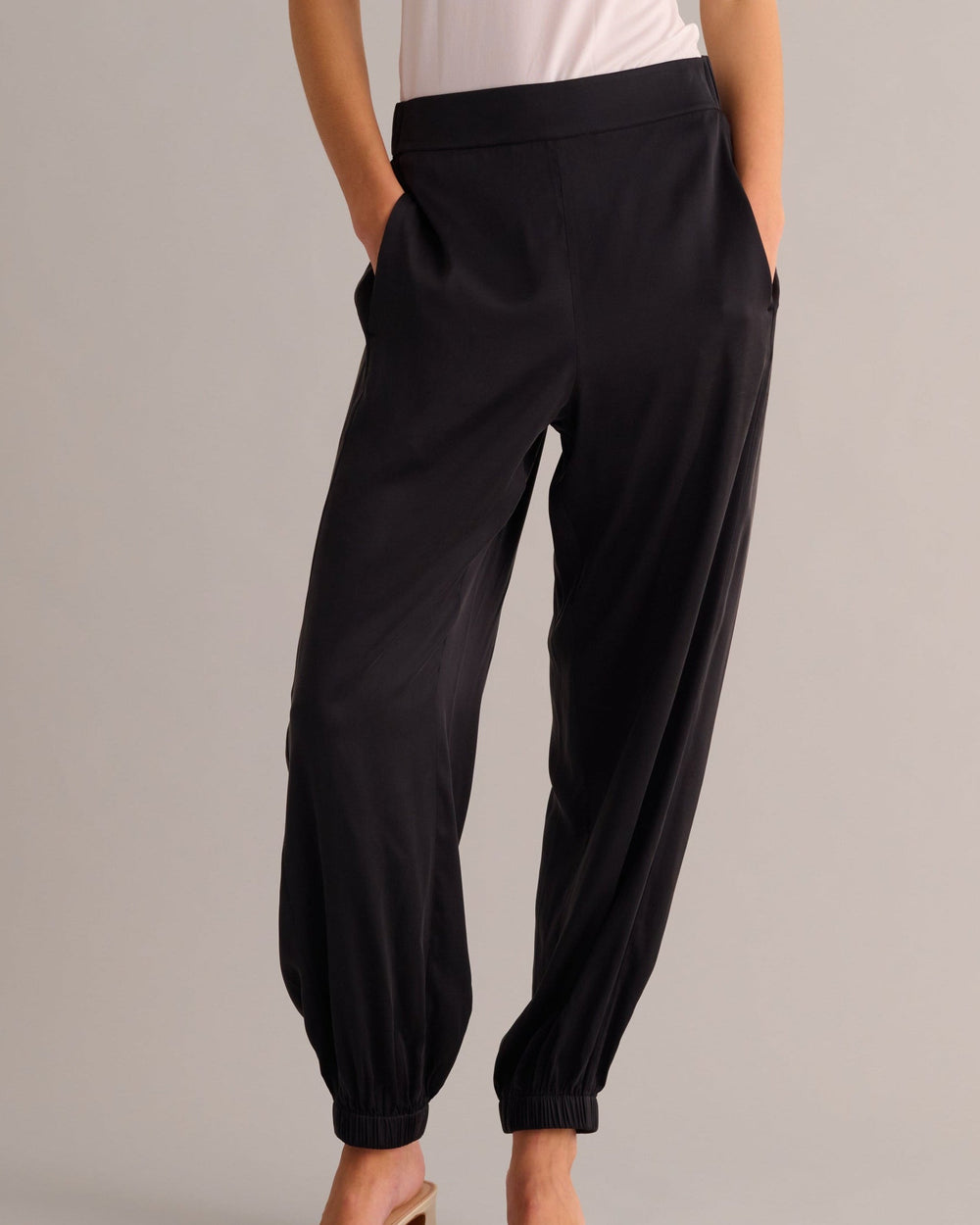 Black Washable Organic Stretch Silk Cuffed Joggers