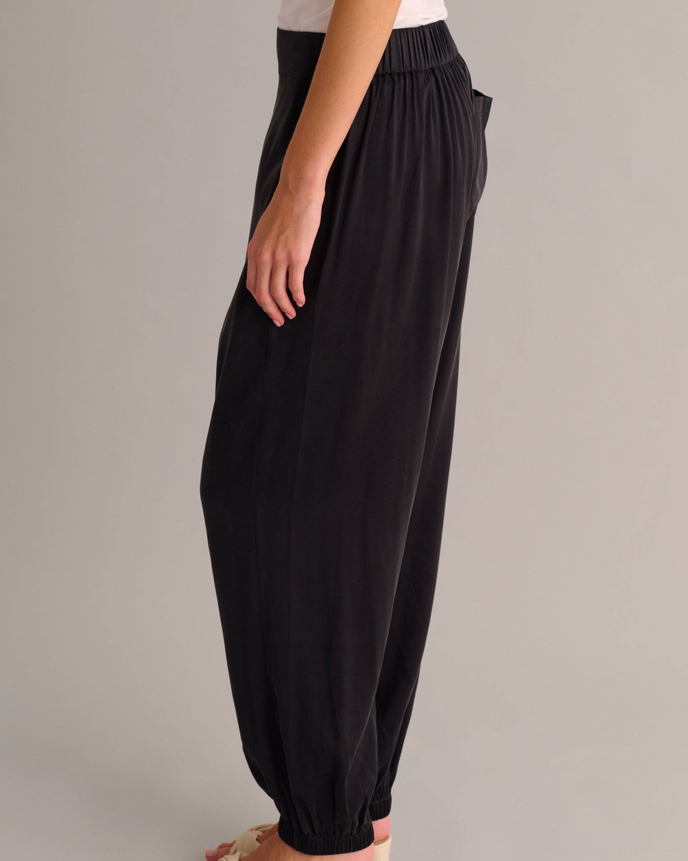 Black Washable Organic Stretch Silk Cuffed Joggers
