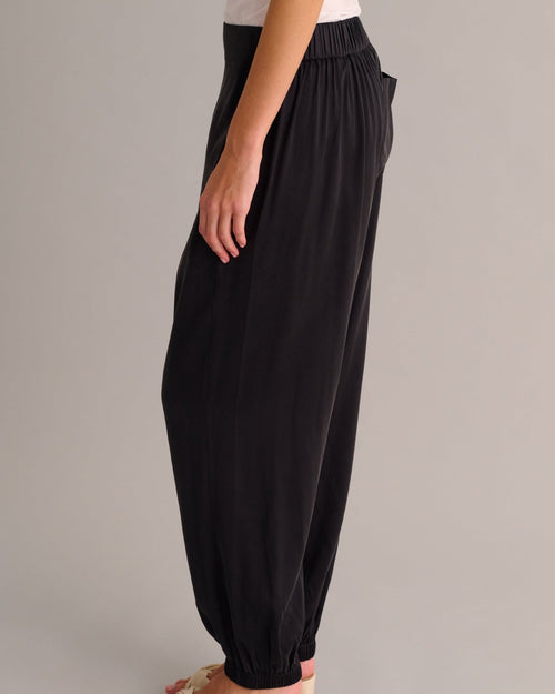 Black Washable Organic Stretch Silk Cuffed Joggers