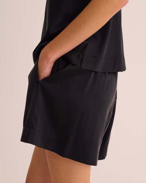 Black Washable Organic Stretch Silk Shorts