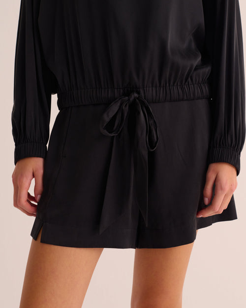 Black Washable Organic Stretch Silk Tie-Waist Sweatshirt