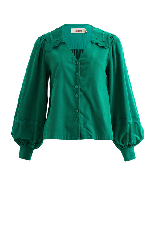 Pallas Babycord Big Collar Ric Rac Trimmed Blouse - Teal