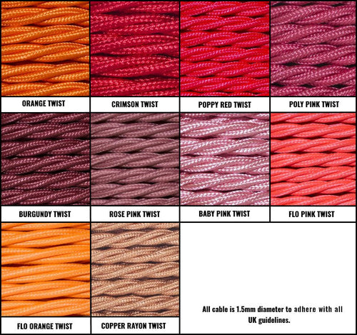 Orange / Pink / Red Braided Fabric Decorative Extension Lead - White 6 Gang Switched Trailing Socket