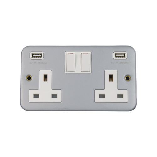 Caradok 2G 13A Switched Socket 2 USB A 3.1A Metalclad