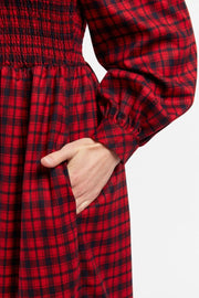 Louche Peppi Winter Gingham Midi Dress Red