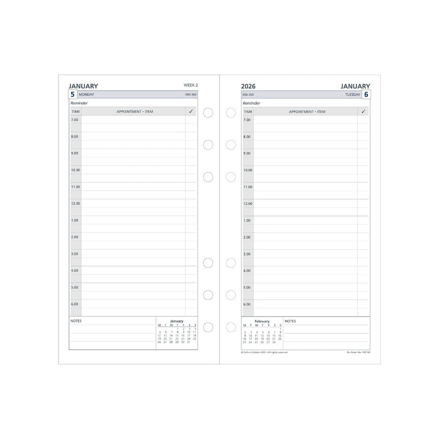 Personal Organiser - 2026 Day to a Page Refill (PR2100-26)