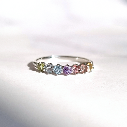 Pastel Rainbow Gemstone Eternity Ring in Sterling Silver