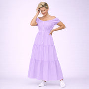 Off Shoulder Elastic Waist Gypsy Style Maxi Dress